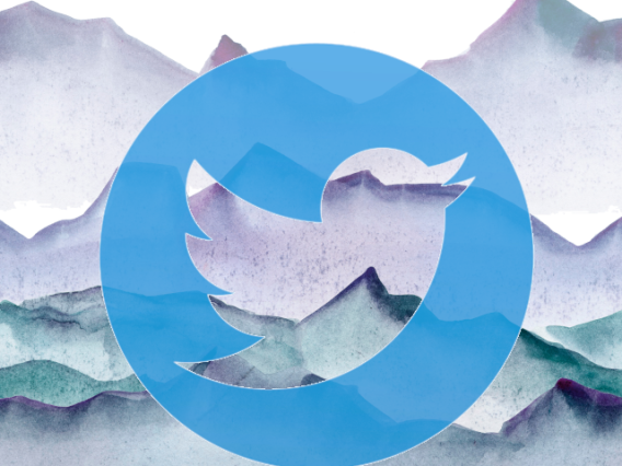 twitter logo with ink mountain background