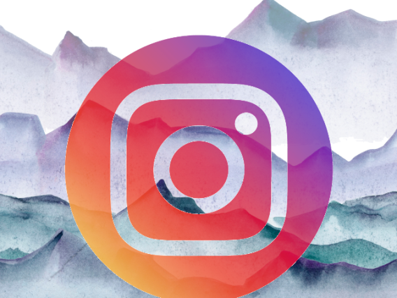 instagram logo with ink mountain background