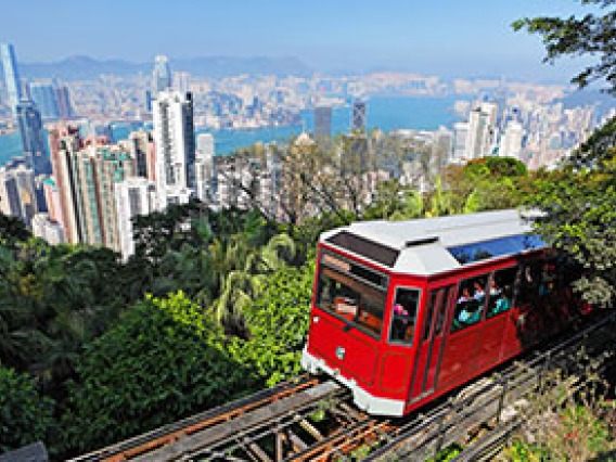 red cable car in Hong Kong