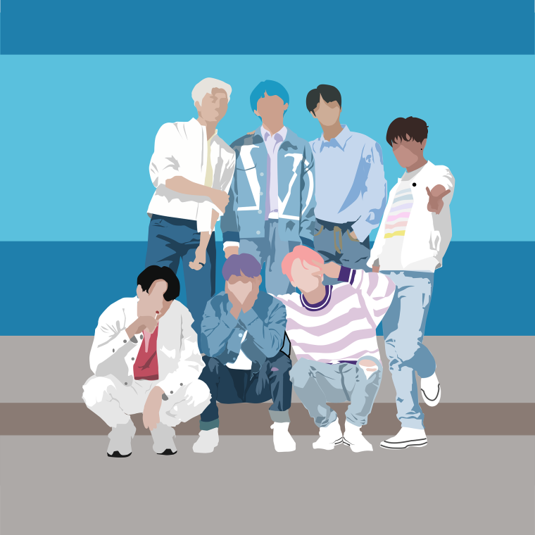 minimalist illustration of a kpop boy band 