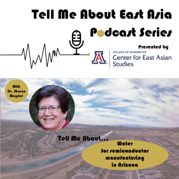 podcast cover art showing a picture of Dr. Megdal and a canal running through Phoenix, AZ 