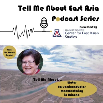 podcast cover art showing a picture of Dr. Megdal and a canal running through Phoenix, AZ 